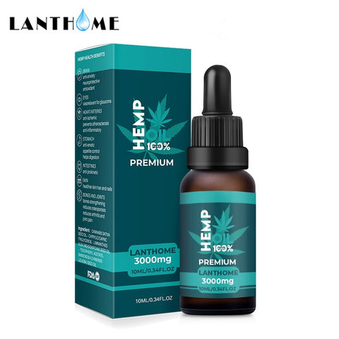 LANTHOME Hemp Oil, 100% Natural Sleep Aid Anti Stress Hemp Extract Drops for Pain, Anxiety & Stress Relief, 3000mg Contains Cbd