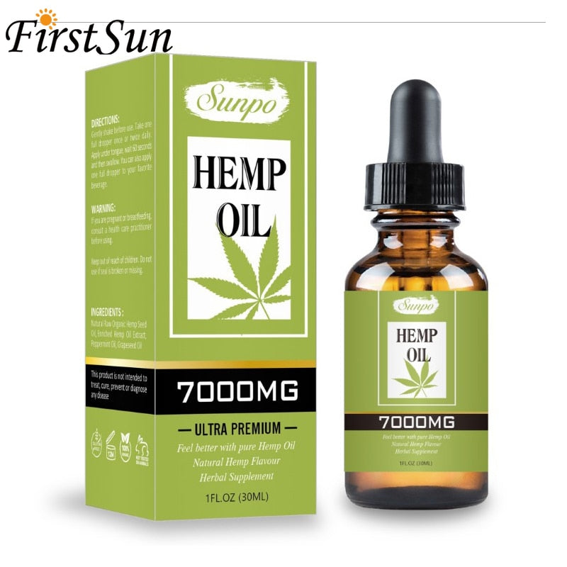 30ml 7000mg Hemp CBD Organic Essential Oil Hemp Seed Oil Herbal Drops Body Relieve Stress Oil Skin Care Help Sleep